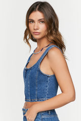 Denim Zip-Up Bustier Crop Top