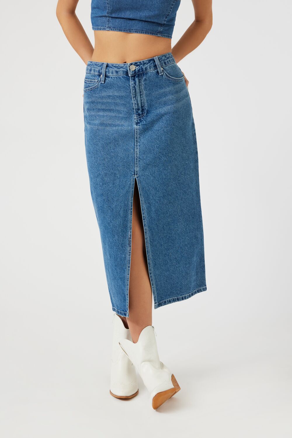 Denim Slit Midi Skirt