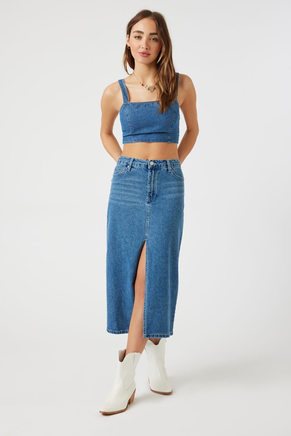 Denim Slit Midi Skirt