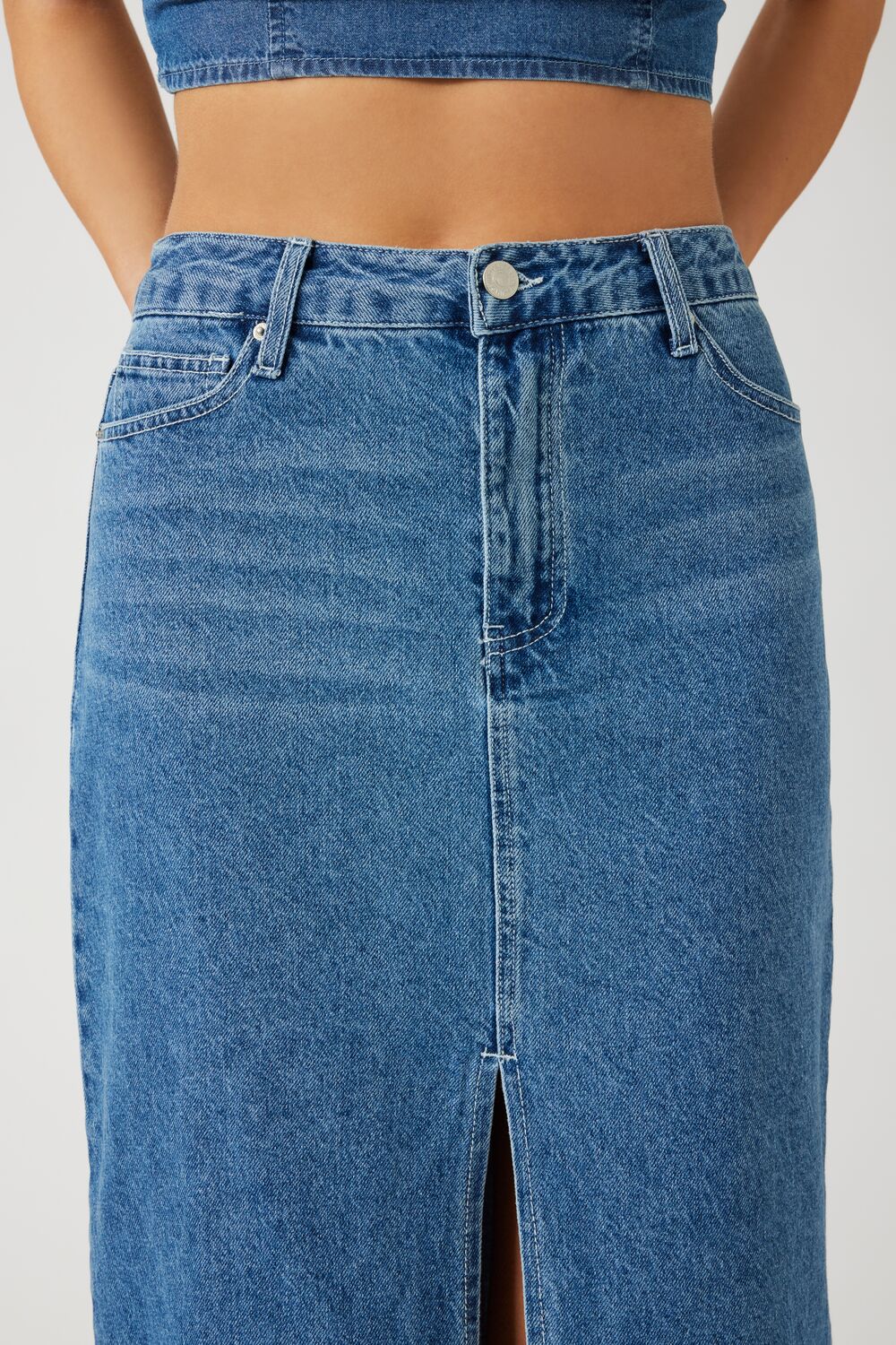 Denim Slit Midi Skirt