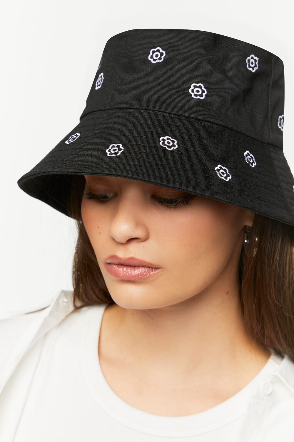 Flower Embroidered Bucket Hat