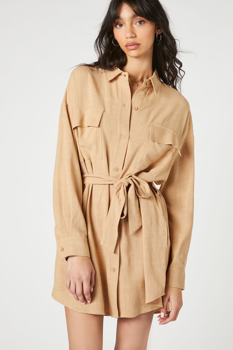 Tie-Waist Mini Shirt Dress