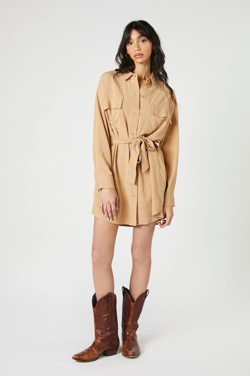 Tie-Waist Mini Shirt Dress