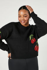 Plus Size Cherry Print Sweater
