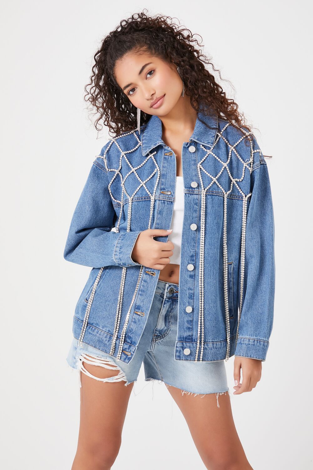 Rhinestone Fringe Denim Jacket