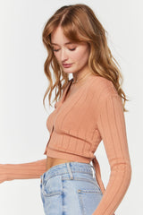 Lace-Up Cropped Cardigan Sweater