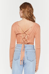 Lace-Up Cropped Cardigan Sweater
