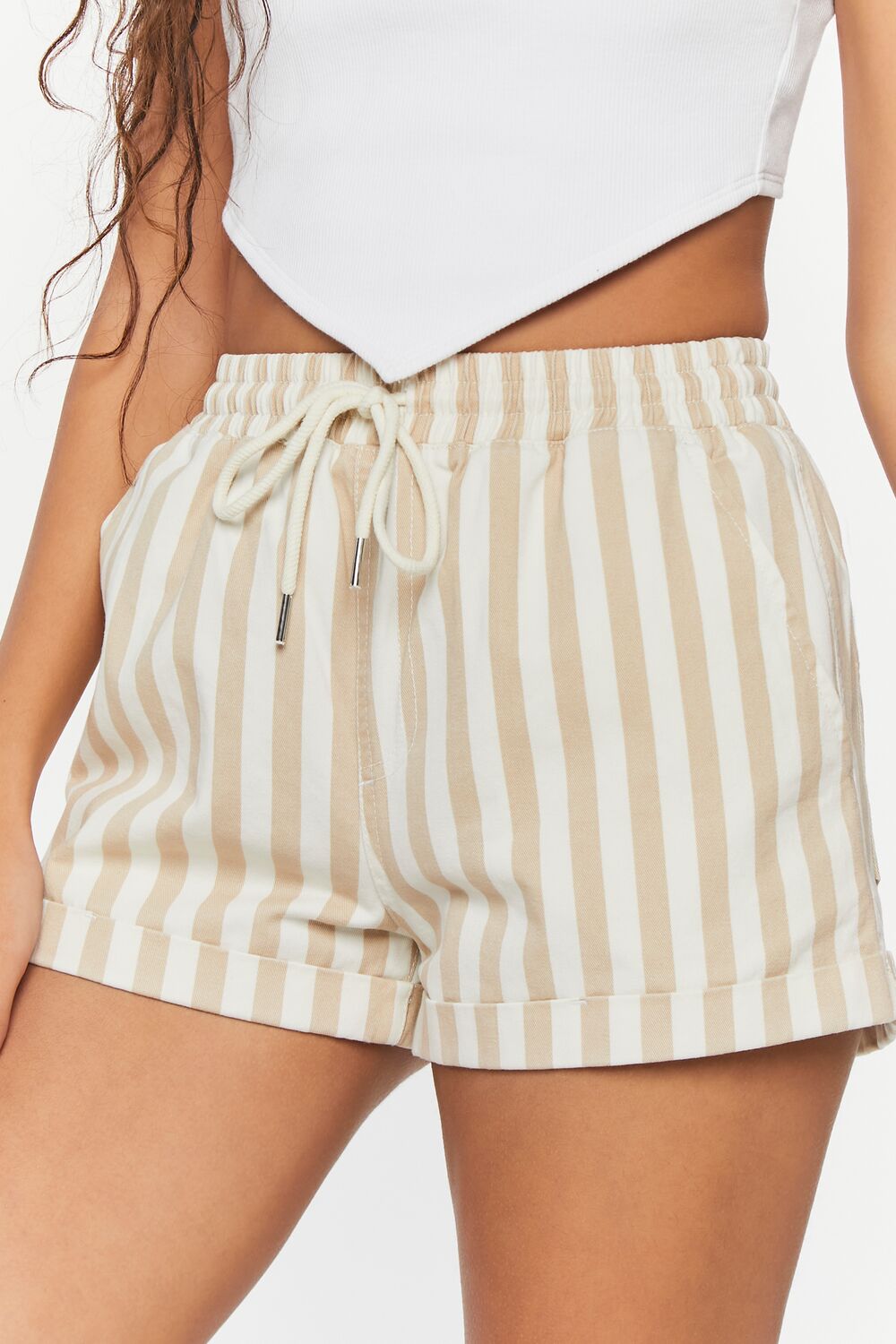 Striped Drawstring Twill Shorts