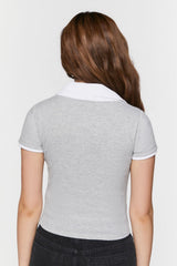 V-Neck Cropped Polo Shirt