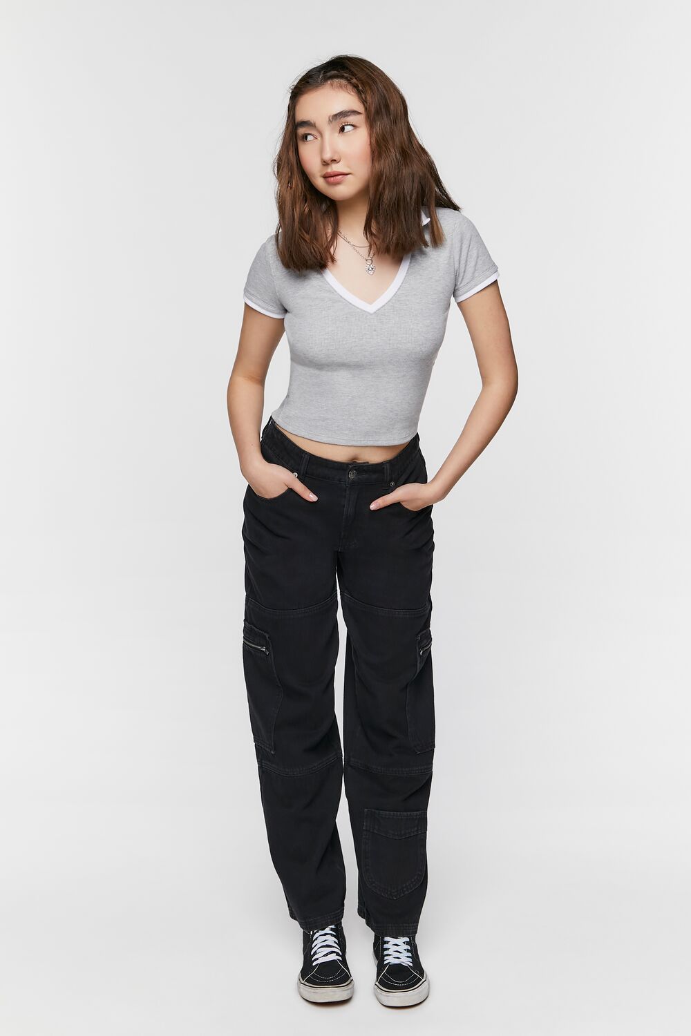 V-Neck Cropped Polo Shirt