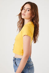 Fruit Button-Front Crop Top