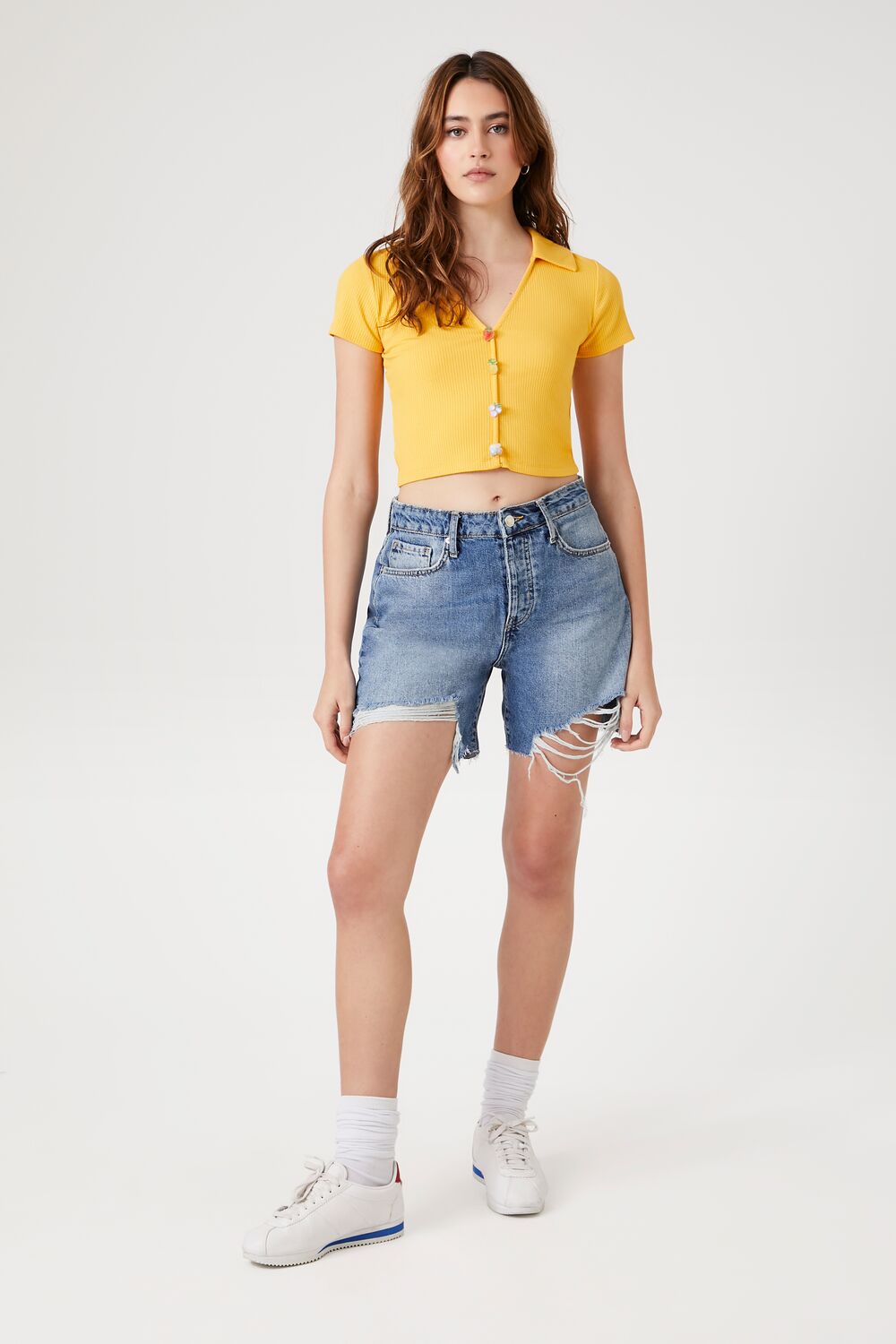 Fruit Button-Front Crop Top