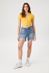 Fruit Button-Front Crop Top
