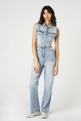 Sleeveless Cutout Denim Overalls
