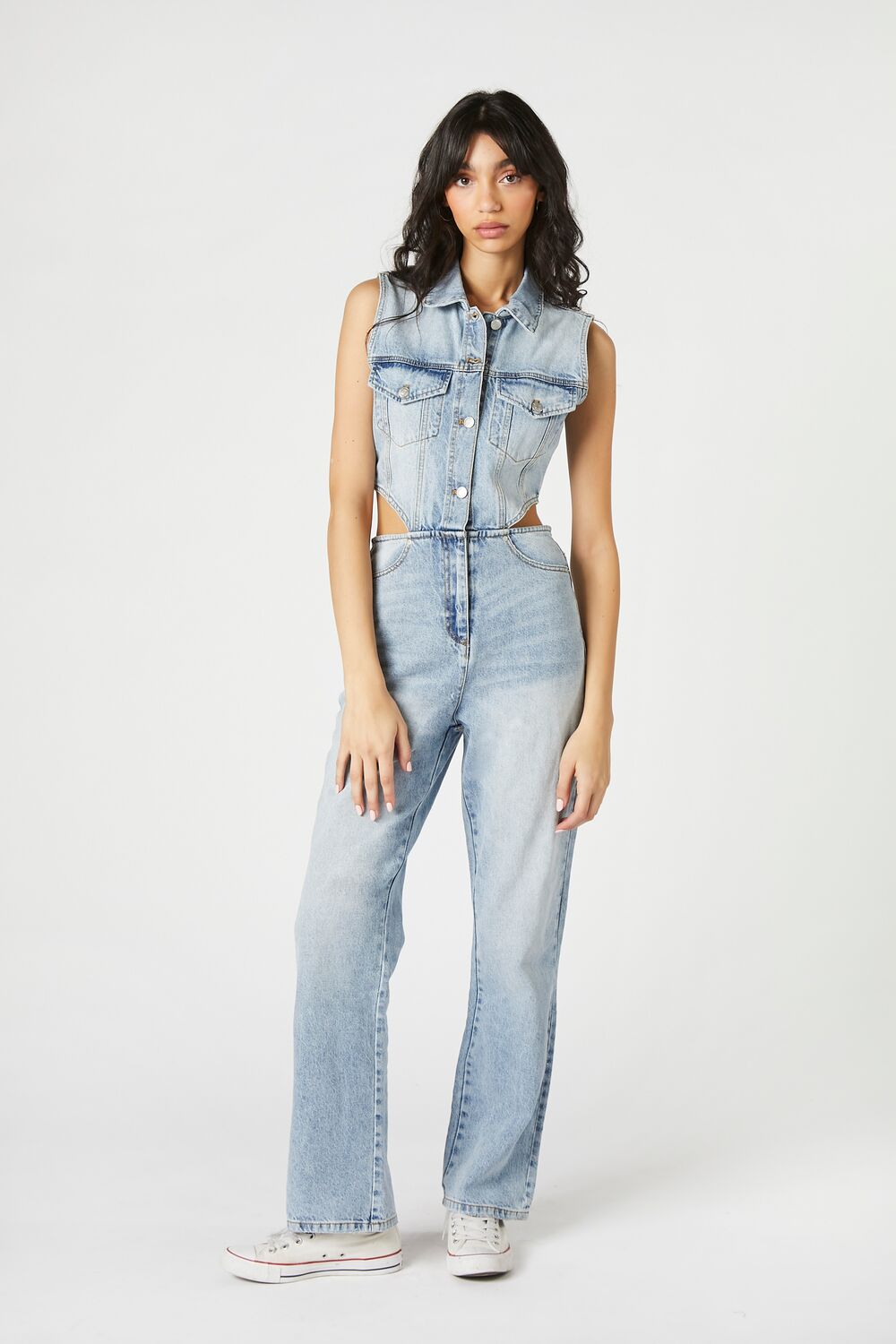 Sleeveless Cutout Denim Overalls