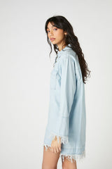 Trumpet-Sleeve Denim Mini Dress