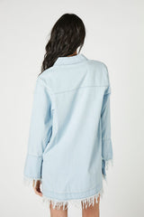 Trumpet-Sleeve Denim Mini Dress