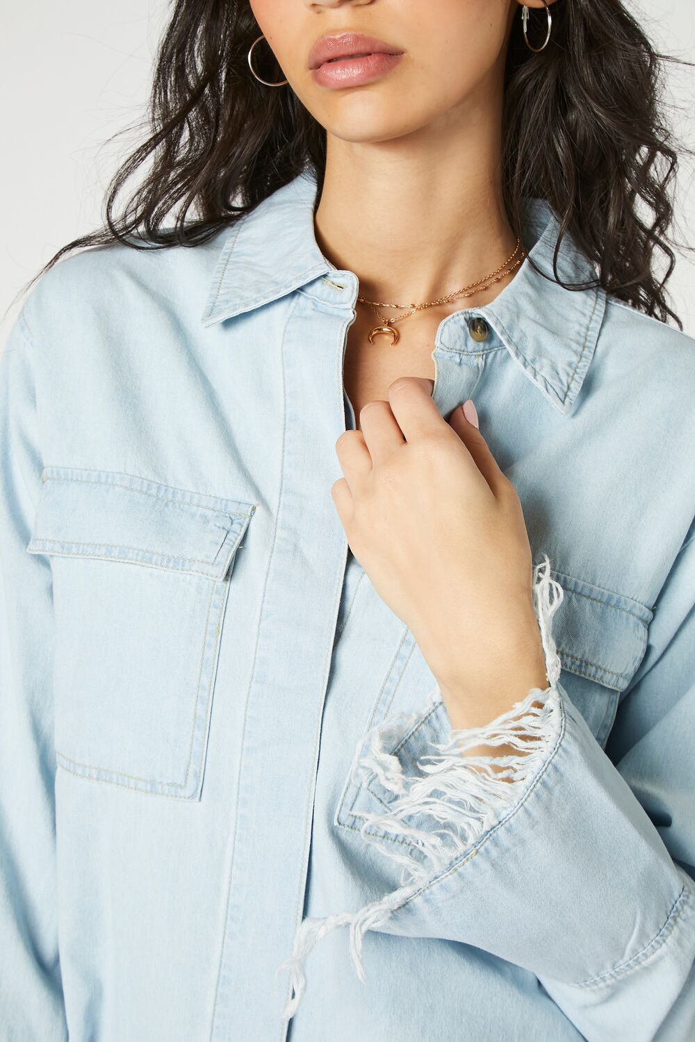 Trumpet-Sleeve Denim Mini Dress