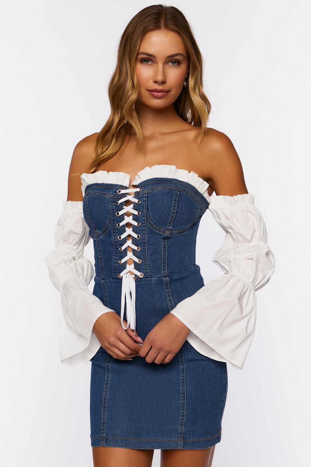 Reworked Denim Off-the-Shoulder Dress