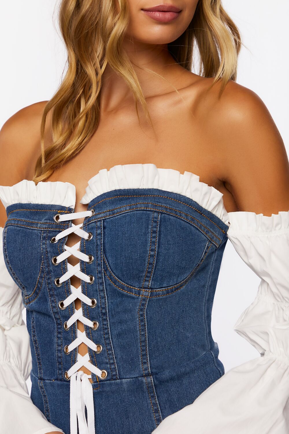 Reworked Denim Off-the-Shoulder Dress