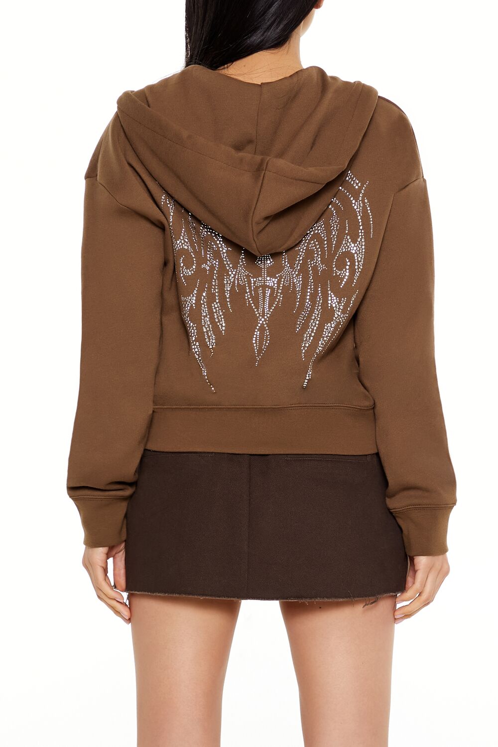 Rhinestone Wings Graphic Zip-Up Hoodie