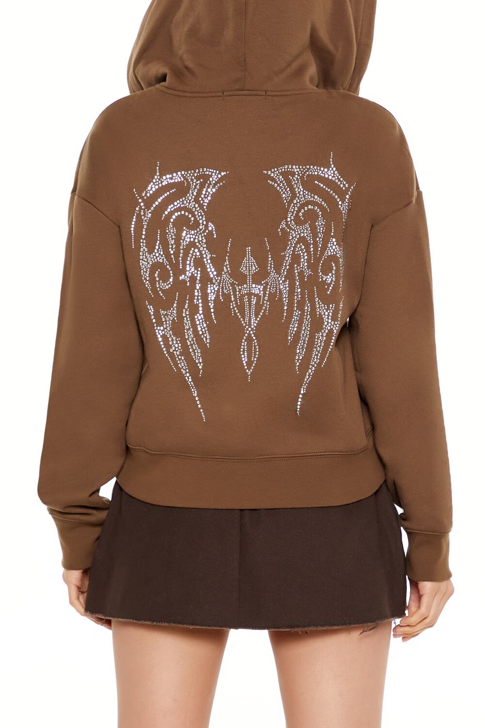 Rhinestone Wings Graphic Zip-Up Hoodie