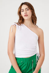 Ruched Drawstring One-Shoulder Top
