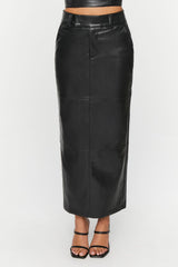 Faux Leather Slit Midi Skirt