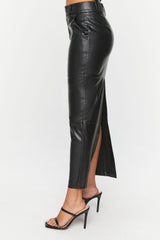 Faux Leather Slit Midi Skirt
