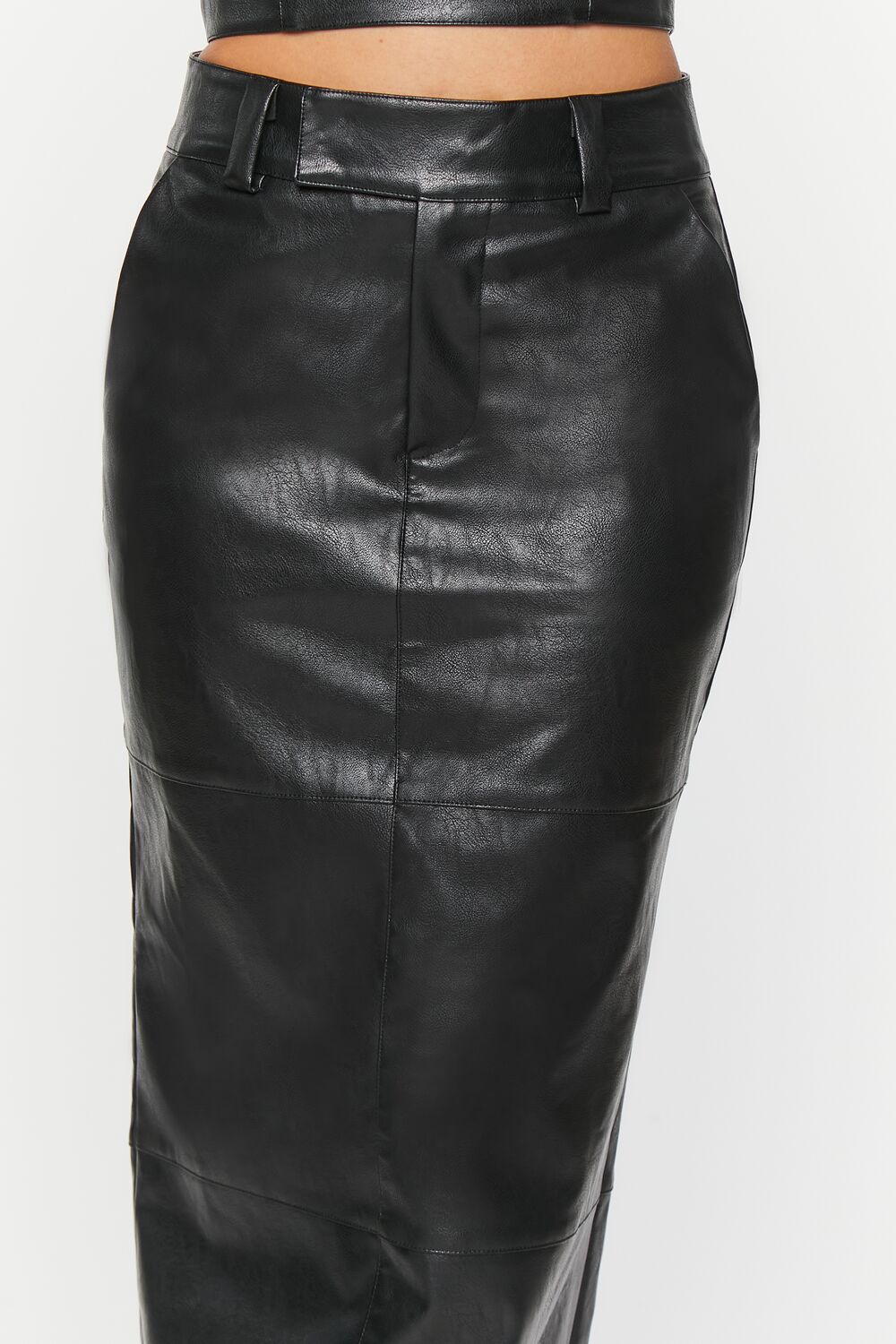 Faux Leather Slit Midi Skirt