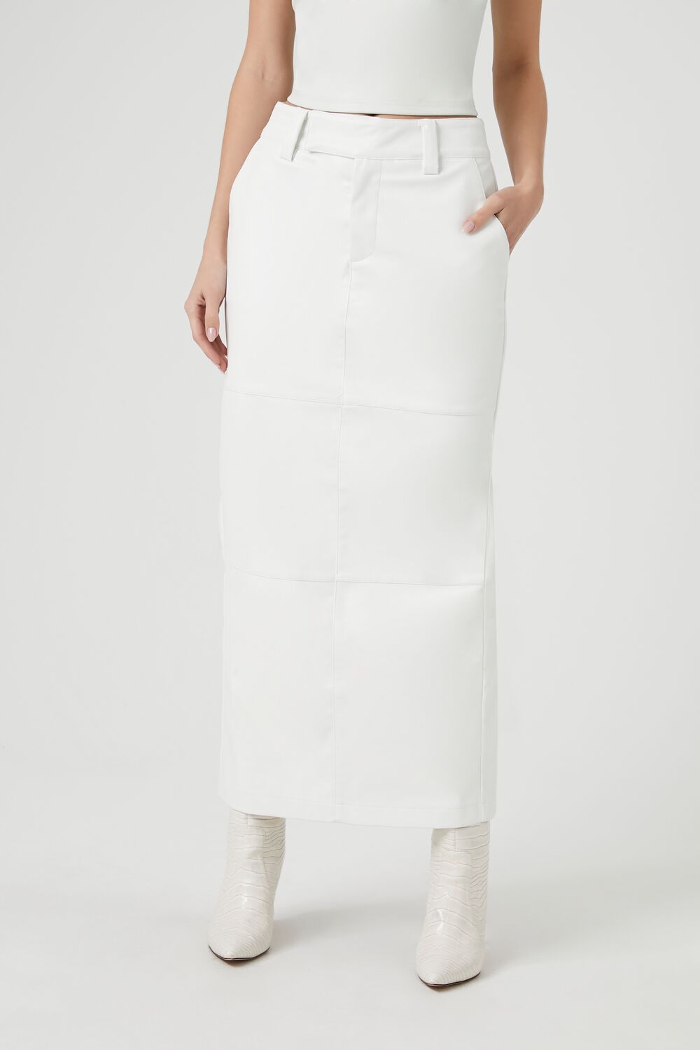 Faux Leather Slit Midi Skirt
