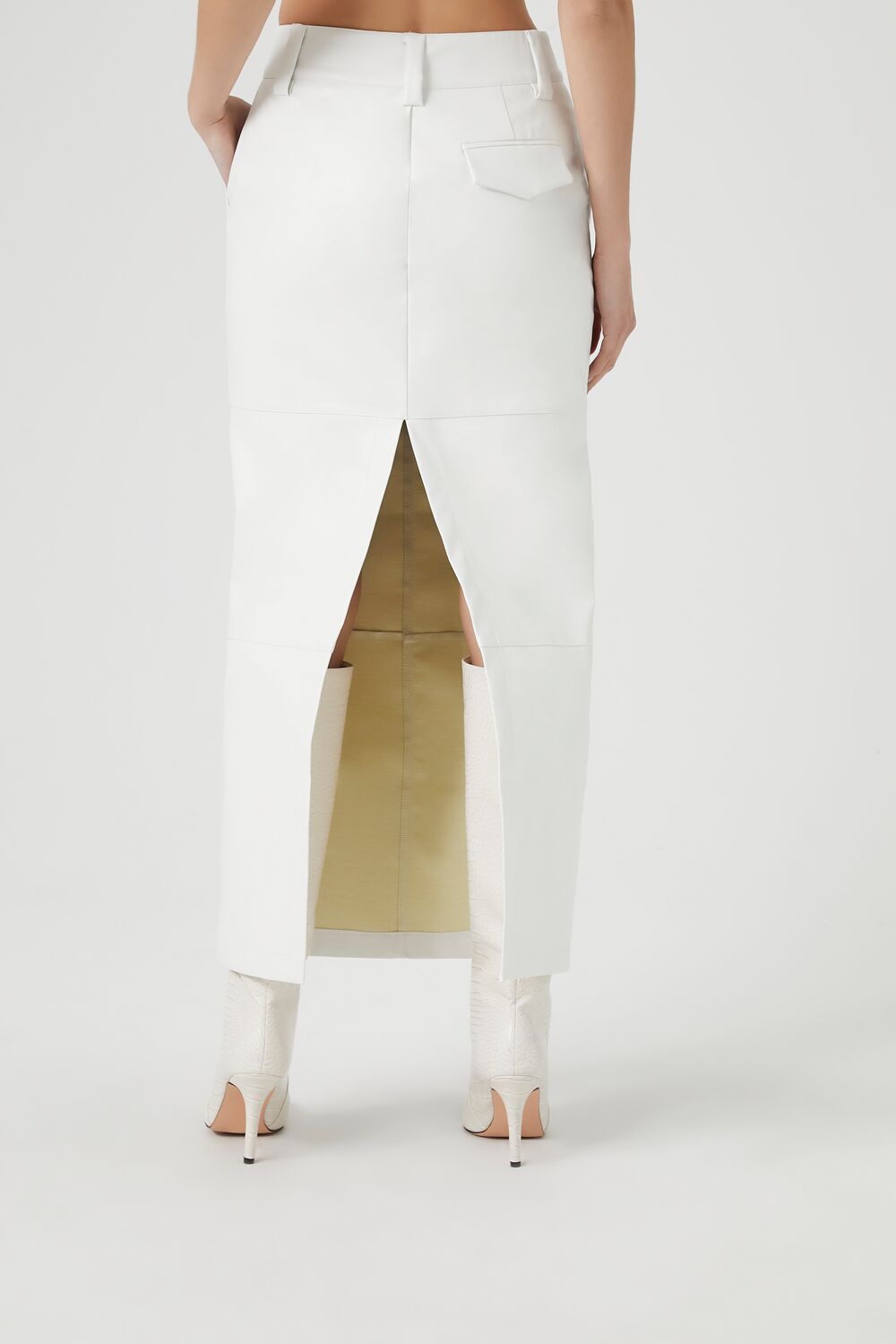 Faux Leather Slit Midi Skirt