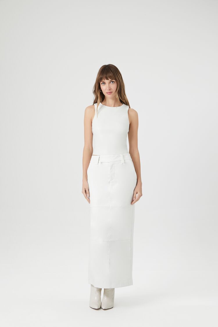 Faux Leather Slit Midi Skirt