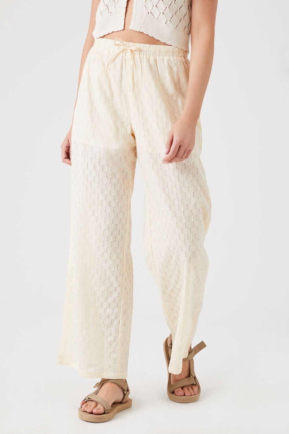 Textured Drawstring Wide-Leg Pants