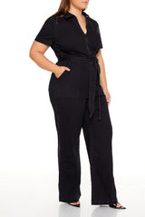 Plus Size Zip-Up Denim Jumpsuit