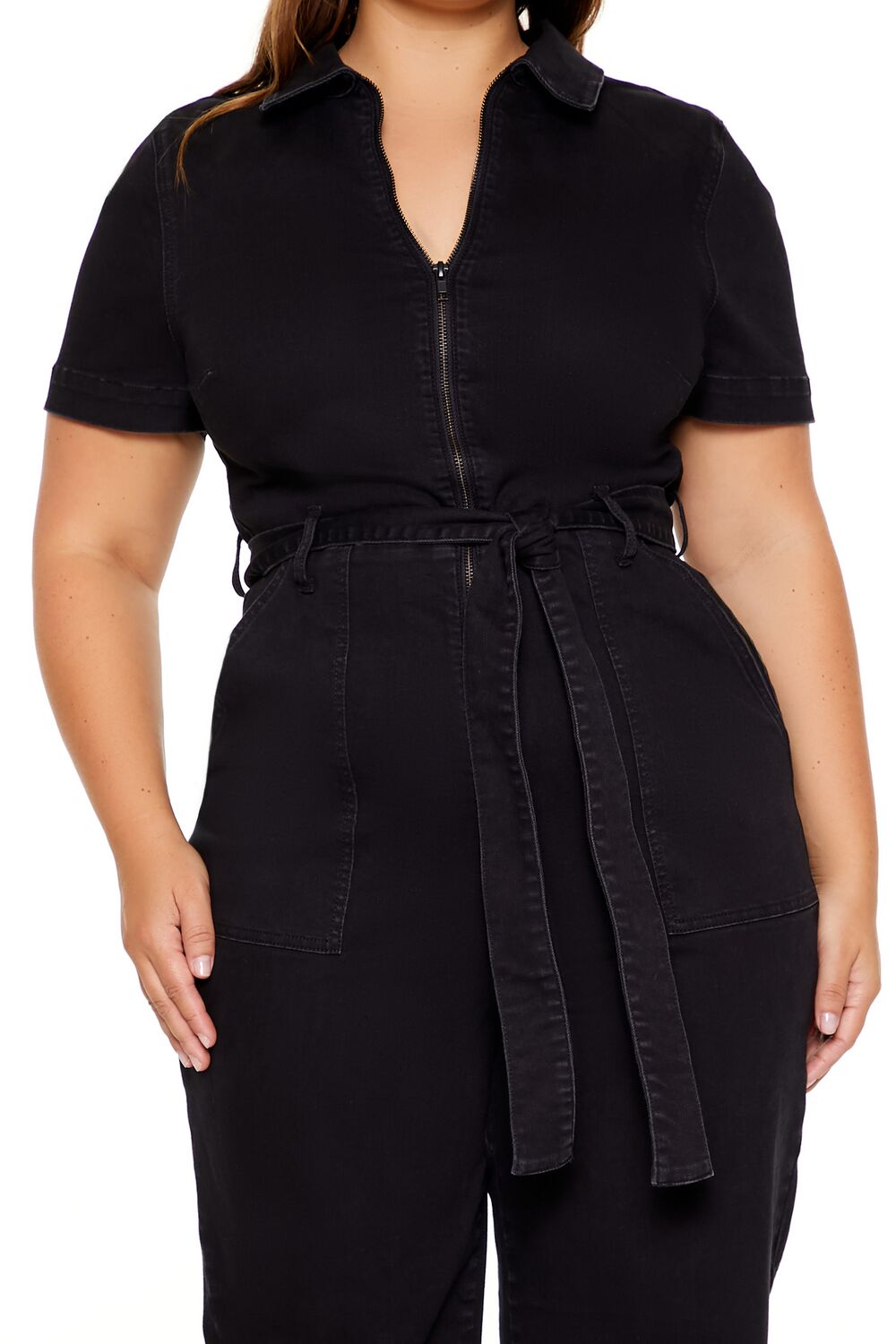 Plus Size Zip-Up Denim Jumpsuit