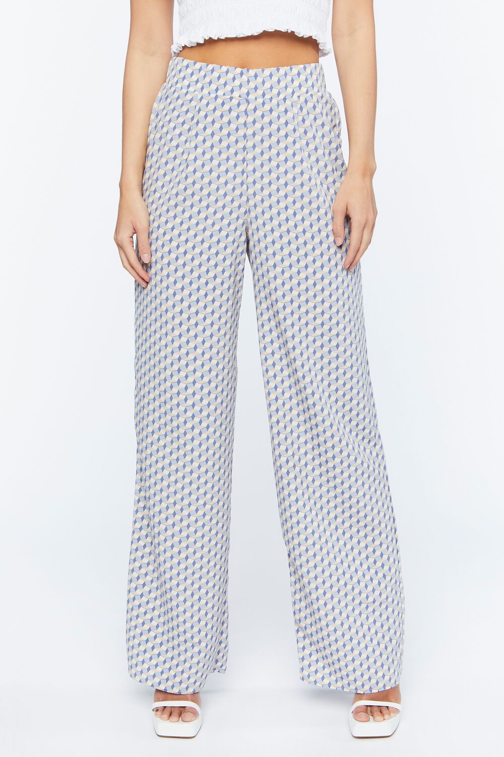 Geo Print Satin Straight-Leg Pants
