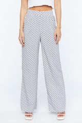 Geo Print Satin Straight-Leg Pants