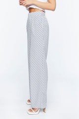Geo Print Satin Straight-Leg Pants