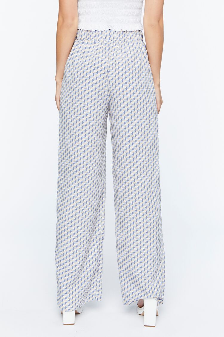 Geo Print Satin Straight-Leg Pants
