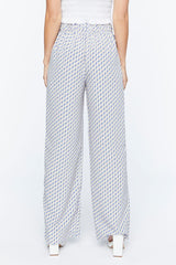 Geo Print Satin Straight-Leg Pants