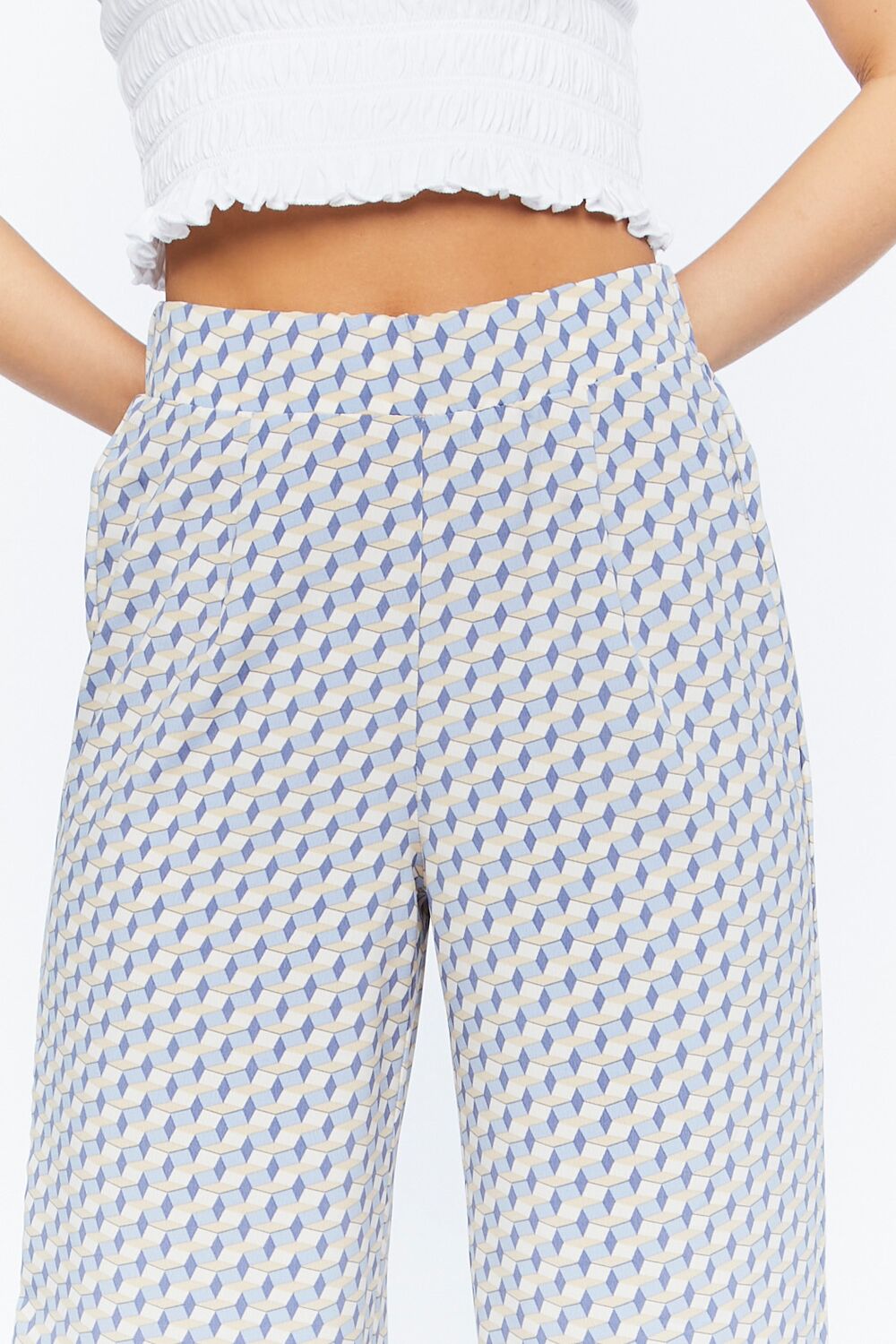 Geo Print Satin Straight-Leg Pants