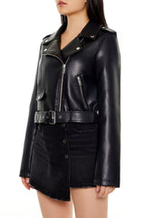 Faux Leather Cropped Moto Jacket