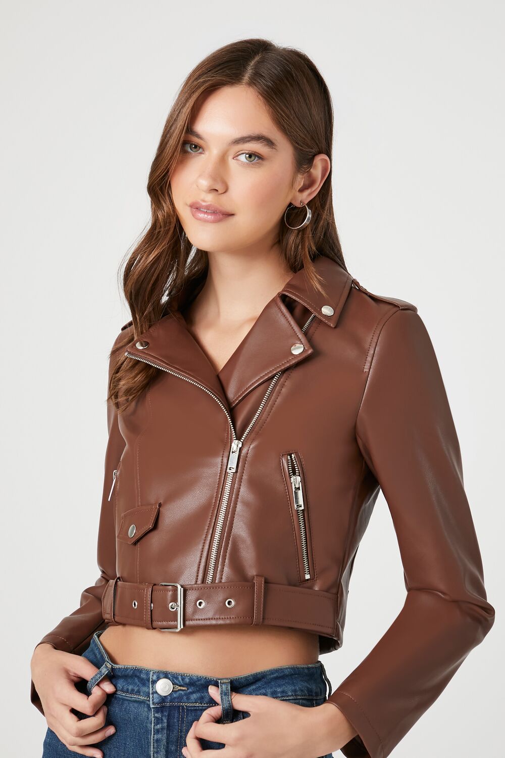 Faux Leather Cropped Moto Jacket