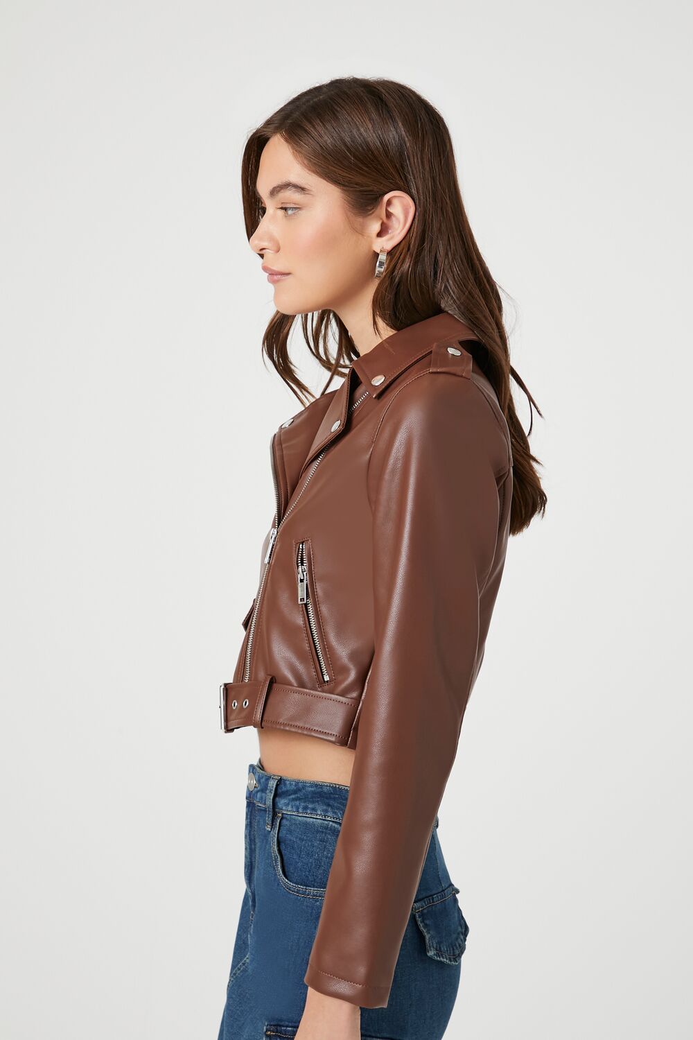 Faux Leather Cropped Moto Jacket