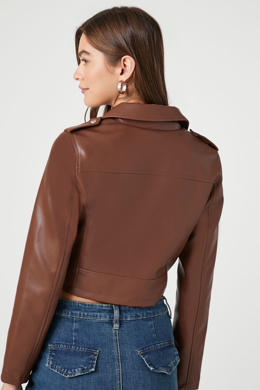 Faux Leather Cropped Moto Jacket