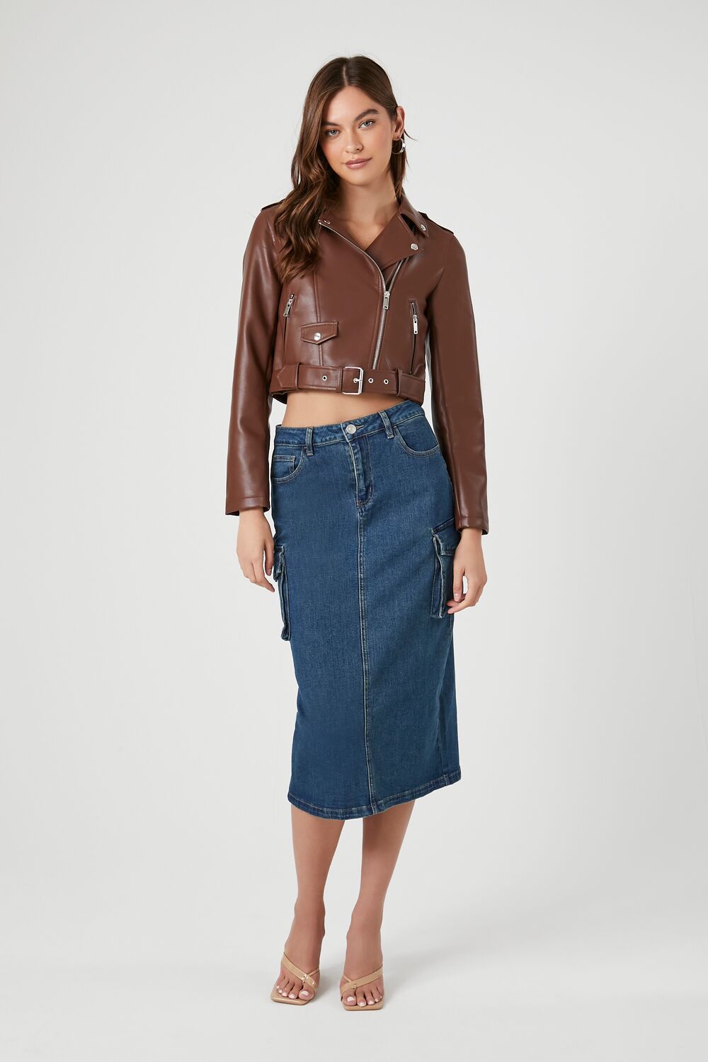 Faux Leather Cropped Moto Jacket