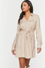 V-Neck Belted Shirt Dress