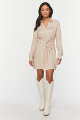 V-Neck Belted Shirt Dress