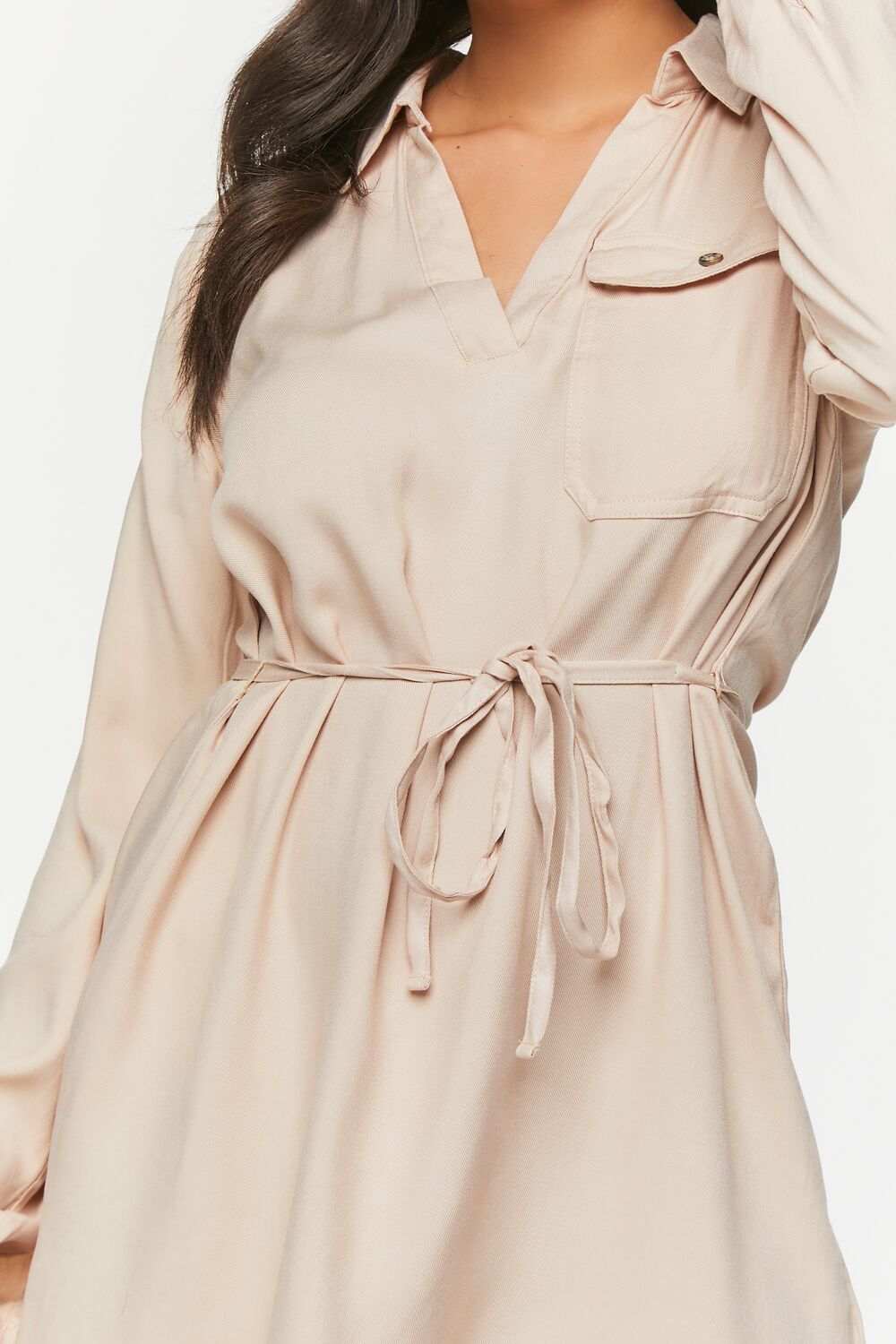 V-Neck Belted Shirt Dress